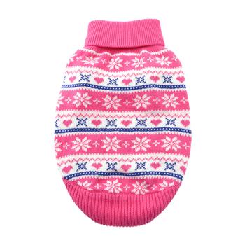 Combed Cotton Snowflake and Hearts Dog Sweater - Pink