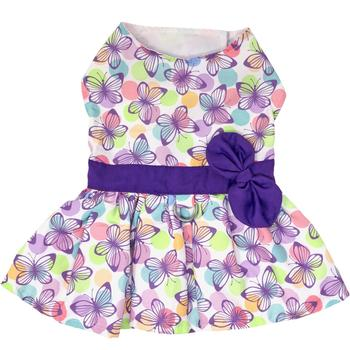 Purple Butterfly Dog Dress with Matching Leash