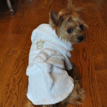Dog Bath Robe White Gold Crown Cotton